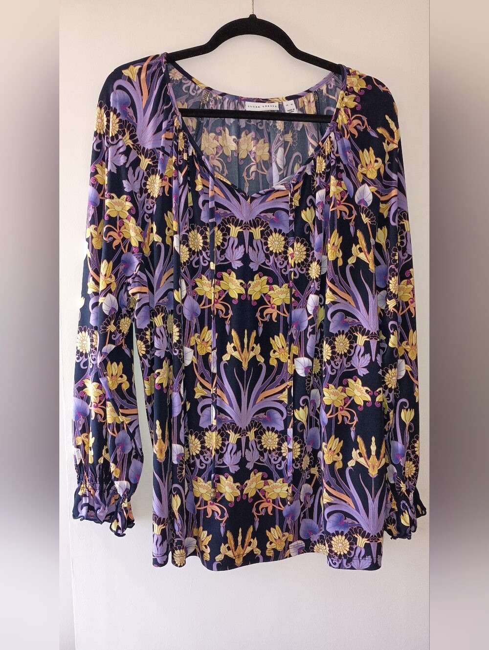 Susan Graver Floral Liquid Knit Peasant Top